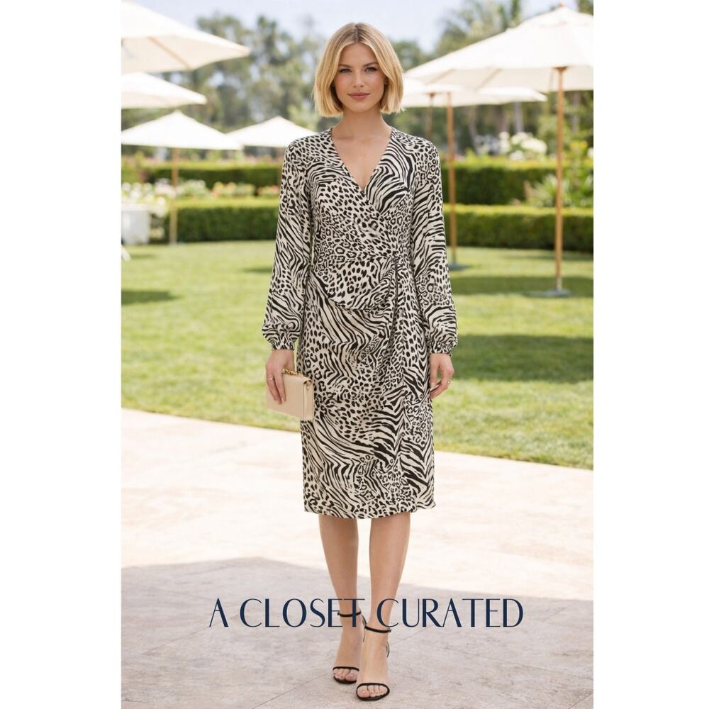 Jay Godfrey Animal Print Midi Dress 2 Black NWT